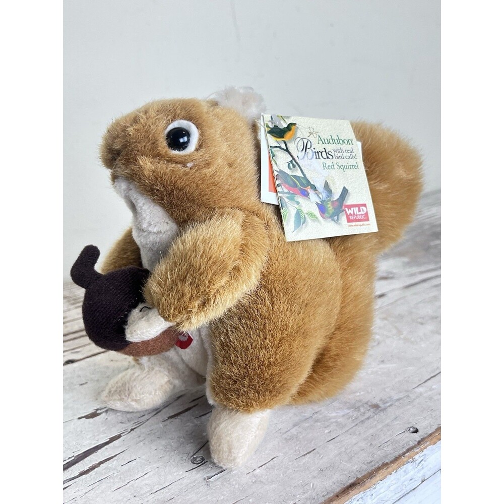Wild Republic Audubon Squirrel Plushie 6” Sounds Work/ Stuffed Animal Acorn Toy
